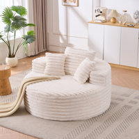 Oversized Round Chair Lounge Chaise Indoor, Upholstered Corduroy Deep Seat Cloud Large Circle Sofa Chair, No Assembly Required, Fluffy Modern Sleeper by Mercer41