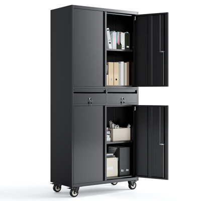 2 - Tier Drawer Steel Storage Cabinet with Wheels - for Office & Garage, 120KG Capacity, Locking System by Wrought Studio