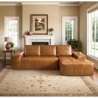 L Shaped Leather Sofa Set - Brown Upholstered Living Room Sofa,No Assembly Required by Latitude Run