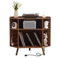 Corner bookshelf with charging station and USB port by Latitude Run