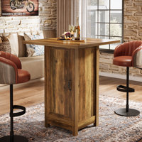 31.5" Square Bar Table with Storage Cabinet & Detachable Wine Slots, Rustic Brown by 17 Stories