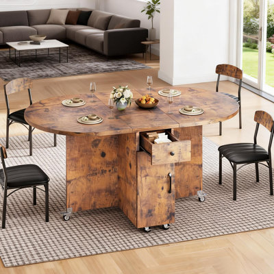 3-In-1 Foldable Dining Table With Storage & Wheels - Space-Saving For Small Apartments, Seats 4 by Latitude Run