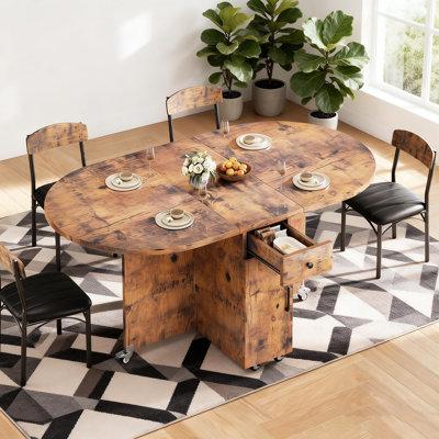 3-In-1 Foldable Dining Table With Storage & Wheels - Space-Saving For Small Apartments, Seats 4 by Latitude Run