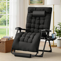 Oversized Zero Gravity Chair with Removable Thick Cushion, Lawn Patio Reclining Chair Upgraded Alloy Lock and Cup Holder, for Indoor Outdoor