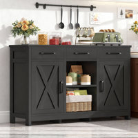 Accent Cabinet With 3 Drawers, 2 Adjustable Shelves & 2 Doors, Accent Cabinet For Kitchen, Dining Room, Living Room, White by Ebern Designs