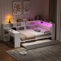 Daybed With Shelves, Trundle, Charging Station, Led, Desk And Upholstered Headboard by Wrought Studio