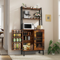 58” Pantry Cabinets With Microwave Shelves, Freestanding Kitchen Storage Cabinet With Adjustable Shelves, Buffet Cupboards For Kitchen, Dining Room, L by Ebern Designs