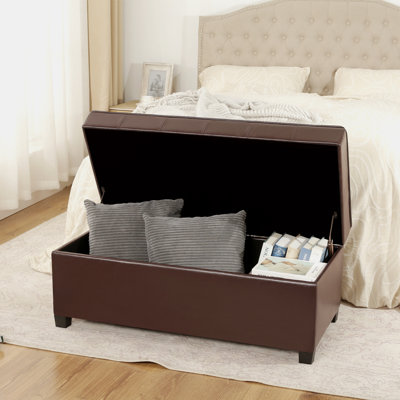 40" Faux Leather Storage Ottoman Bench With Tufted Button by Latitude Run