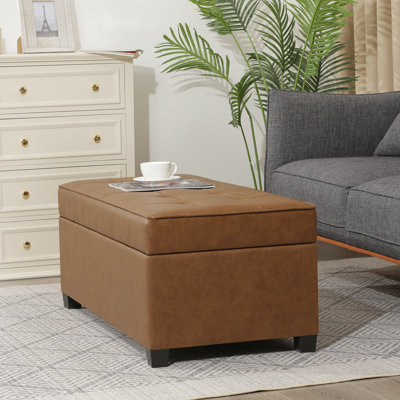 40" Faux Leather Storage Ottoman Bench With Tufted Button by Latitude Run