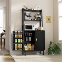 58” Pantry Cabinets With Microwave Shelves, Freestanding Kitchen Storage Cabinet With Adjustable Shelves, Buffet Cupboards For Kitchen, Dining Room, L by Ebern Designs