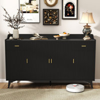 63" Sideboard Buffet, Modern 4 Doors Credenza Storage Cabinets with Adjustable Shelves by Ebern Designs