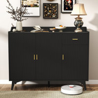 47" Sideboard Buffet, Modern 4 Doors Credenza Storage Cabinets with Adjustable Shelves by Ebern Designs