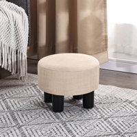 Round Footrest Ottoman Stool With Linen Upholstered by Latitude Run