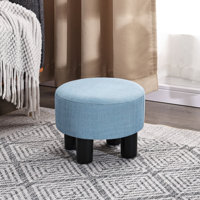 Round Footrest Ottoman Stool With Linen Upholstered by Latitude Run