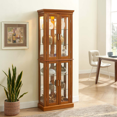 Curio Cabinet Lighted Curio Diapaly Cabinet with Adjustable Shelves and Mirrored Back Panel, Tempered Glass Doors ( 6 Tier), (light bulb not included) by Latitude Run