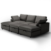 Pu Modular Sectional Sofa With Adjustable Backrest, Convertible L/U-Shaped Sleeper Couch For Living Room, Pu Sofa Bed Modern Reversible Design by George Oliver