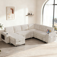 Modular Sectional Pull-Out Sofa With Side Table, Cupholders, Charging Ports