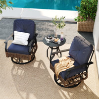 Denison 2-Person Outdoor Seating Group, Wicker Swivel Chairs with Cushions and Side Table by Wade Logan