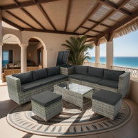 8 Piece Patio Sectional Wicker Rattan Outdoor Furniture Sofa Set With One Storage Box Under Seat And Cushion Box Wicker + Cushion + Clear Glass Top by Latitude Run