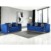 2-Piece Velvet Sofa Set With Gold Metal Legs & Pillows For Living Room(Set Of 2)