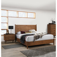 Walnut Color Panel Headboard 3Pc Bedroom Set Bed 2X Nightstands Wooden Mid-Century Modern Style by George Oliver
