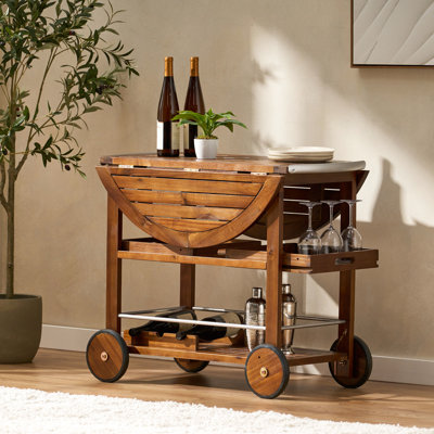 Drop Outdoor Bar Cart With Bottle Holders And Removable Shelves Wood Wine Rack Stable Construction by Red Barrel Studio
