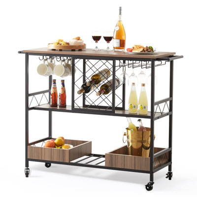 3-Tier Rolling Bar Cart with Lockable Wheels by Ebern Designs