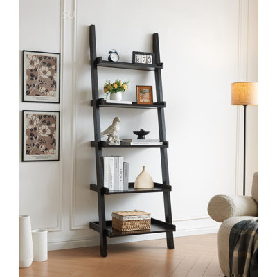 Modern Ladder Bookcase With Five Multi-Depth Shelves And Rounded Corners For Stylish Display And Storage