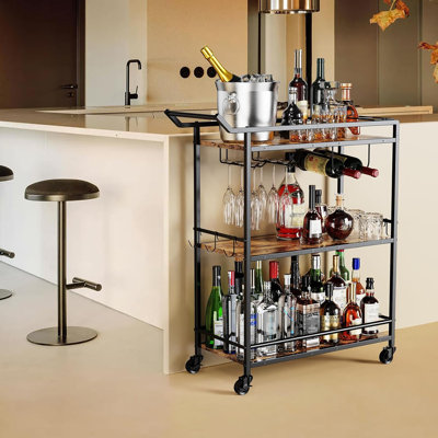 3-Tier Rolling Cart with Lockable Wheels & Wine Rack by 17 Stories