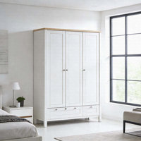 3-Door Wardrobe Closet With Hanging Rod, Lockable Drawer & Storage Shelves, Modern Freestanding Armoire Cabinet by Rebrilliant