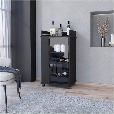 Lusk Bar Cart With 2-Bottle Holder Shelf, Glass Door And Casters by George Oliver