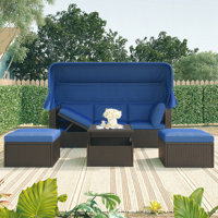 Outdoor Patio Rectangle Daybed With Retractable Canopy, Wicker Furniture Sectional Seating With Washable Cushions, Backyard, Porch by East Urban Home