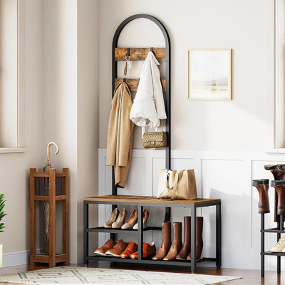 Entryway Bench With Coat Rack And Shoe Shelf – All-In-One Storage Organizer For Foyer, Hallway, Or Cloakroom, Rustic Brown And Black by Trent Austin Design