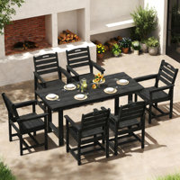 7-Piece Hdpe Patio Dining Set With Arm Chairs, All Weather Outdoor Patio Set With Umbrella Hole