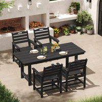 5-Piece Hdpe Patio Dining Set With Arm Chairs, All Weather Outdoor Patio Set With Umbrella Hole by Red Barrel Studio