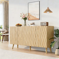 4 - Door Accent Cabinet With Adjustable Shelves, 58"W Buffet Cabinet With Sculptural Wave Design For Dining Room, Living Room And Coffee Bar by George Oliver