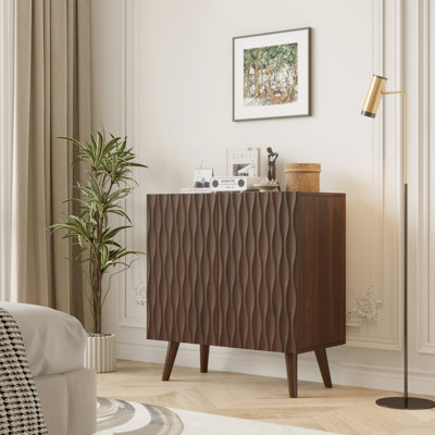 2 - Door Accent Cabinet With Adjustable Shelves, Buffet Cabinet With Sculptural Wave Design For Dining Room, Living Room by George Oliver
