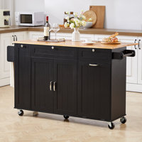 61.5" Rolling Kitchen Island With Large Storage Cabinets And Trash Can Storage,2 Locking Wheels,Power Outlet For Kitchen, Dining Room by Ebern Designs