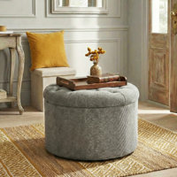 Charleroi 25" Wide Round Upholstered Ottoman With Storage by Red Barrel Studio