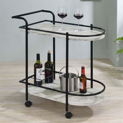 Black And Faux White Marble Serving Cart With Wine Rack by Latitude Run
