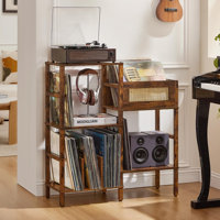 Record Player Stand, Wood Record Holder with Vinyl Storage Holds up to 300+ Albums by 17 Stories