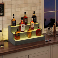 Tabletop Wine Bottle & Glass Rack, Wine Stand With Remote Control, Liquor Bottle Display Shelf With Led Light And Usb Power Interface, Display Shelf