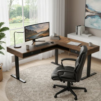 63" X 55" Electric L-Shaped Standing Desk, Height Adjustable Corner Desk With 2 Under Desk Drawers & Open Storage, Sit-Stand Desk With Power Strip Tra by Inbox Zero