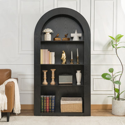 Mid Century Modern 4-Tier Arched Bookcase with Open Display Storage Shelf by George Oliver