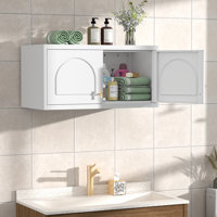 Metal Wall Cabinet,White Small Hanging Cabinet for Kitchen Pantry, Metal Overhead Cabinets for Dining, Living Room, Bathroom, 16" D x 32" W x 15" H by Latitude Run