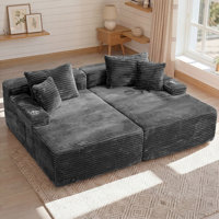 85" Wide Oversized Double Chaige Lounge Sofa Indoor, Upholstered Corduroy Sleeper Sofa Couch, No Assembly Needed by Latitude Run