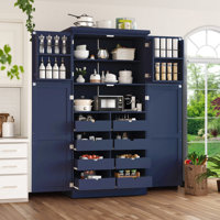 70.9" Tall Freestanding Kitchen Pantry Cabinet with Pull-Out Trays, Shaker Style Storage Cabinet with Adjustable Shelf & Door Shelves for Kitchen & Di by Ebern Designs