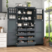 70.9" Tall Freestanding Kitchen Pantry Cabinet with Pull-Out Trays, Shaker Style Storage Cabinet with Adjustable Shelf & Door Shelves for Kitchen & Di by Ebern Designs