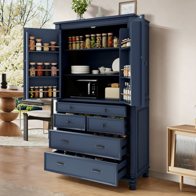 77.3" Tall Freestanding Kitchen Pantry Cabinet with 5 Drawers, 6 Door Shelves, Adjustable Shelves and Large Countertop by August Grove