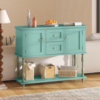 Farmhouse Console Table with 2 Drawers and 2 Doors, 42 in. Wood Entryway Table with Bottom Shelf for Hallway or Living Room by August Grove